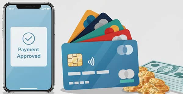 The image displays various payment method symbols, including credit cards, a mobile phone, and gold coins, representing secure transactions for online gambling. These symbols highlight the diverse payment options available for players at trustworthy online casinos, ensuring a seamless online casino experience.