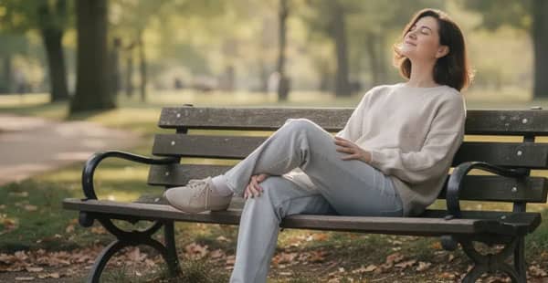 A person is enjoying a peaceful break outdoors, seated on a park bench surrounded by lush trees, embodying a serene moment in nature. This tranquil setting contrasts with the excitement of online casinos, where players can engage in various casino games and win real cash prizes.