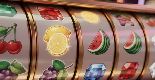 The image features vibrant slot machine reels adorned with various fruit and gem symbols, representing the excitement of online casino games. This colorful display captures the essence of online slots, inviting players to engage in real money casino gaming.