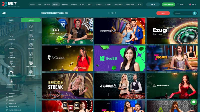 22bet-casino live screenshot