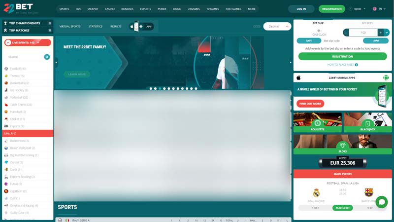 22bet-casino lobby screenshot