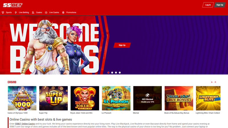 55bet lobby screenshot