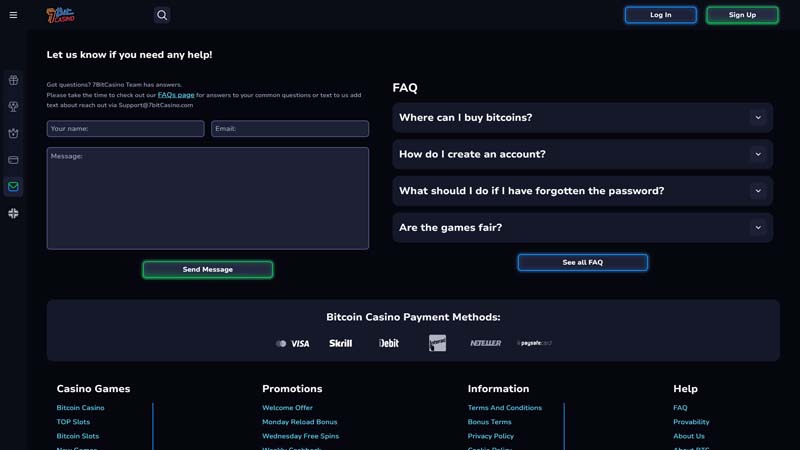 7bit-casino support screenshot