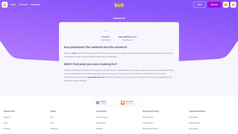 7signs support screenshot