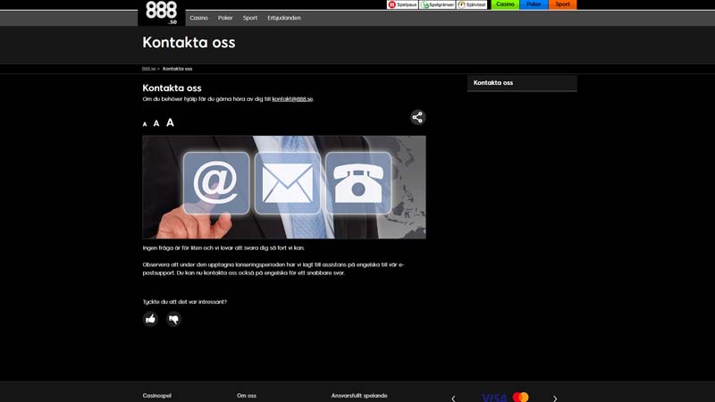 888-casino support screenshot