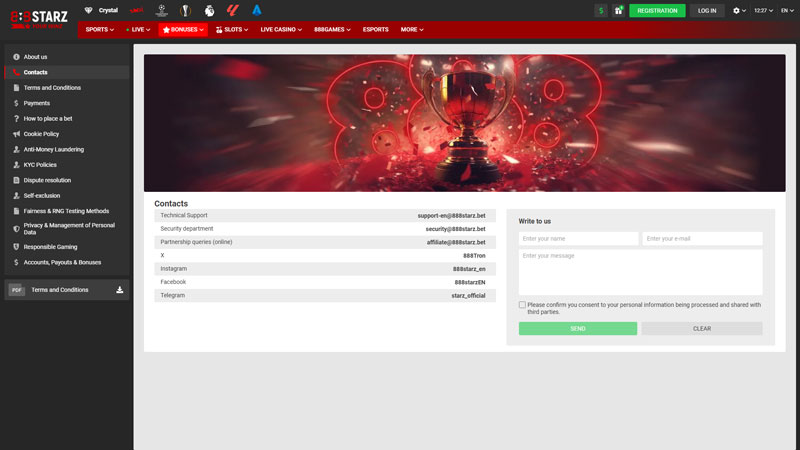 888starz support screenshot