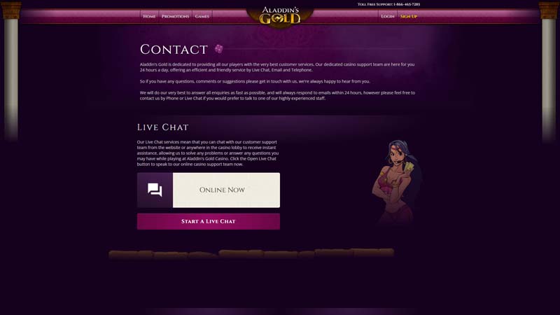 aladdins-gold-casino support screenshot