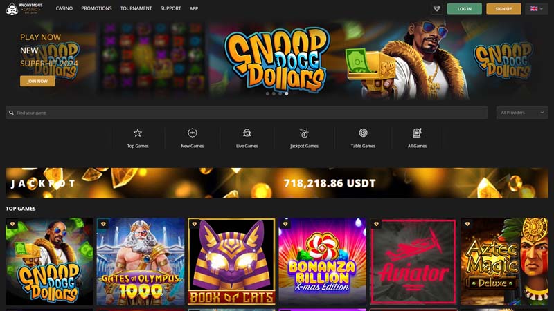 anonymous-casino lobby screenshot