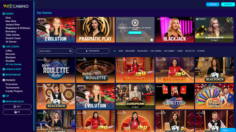 art-casino live screenshot