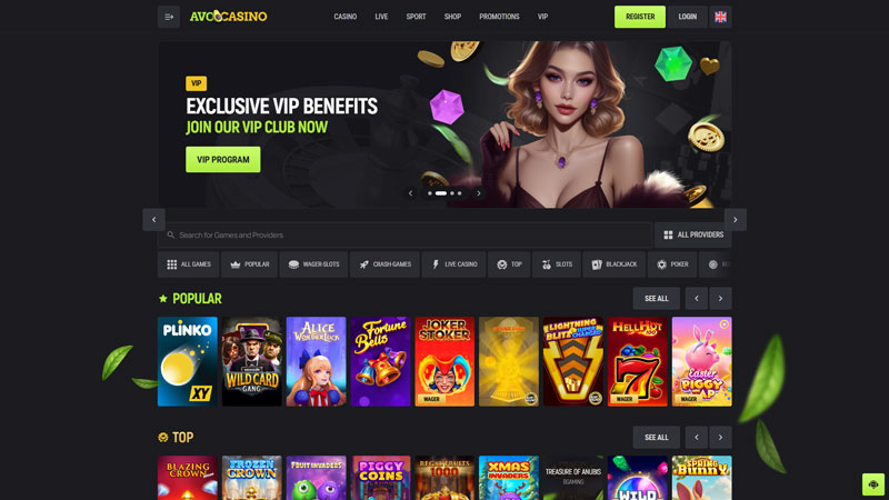 avocasino lobby screenshot