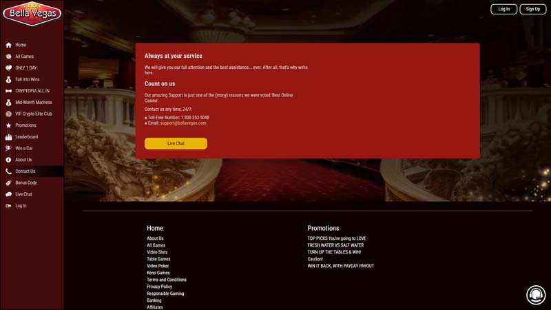bella-vegas-casino support screenshot