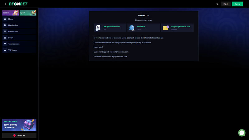 Thumbnail beonbet support