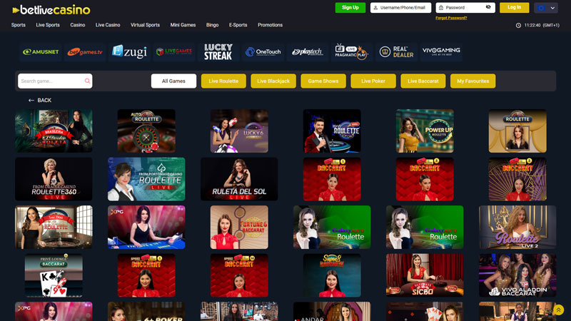 betlivecasino live screenshot