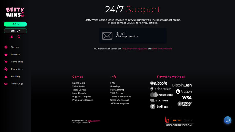 betty-wins support screenshot