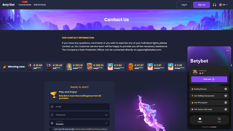 betybet support screenshot