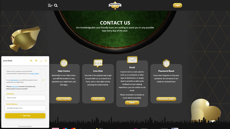 blackjack-city support screenshot
