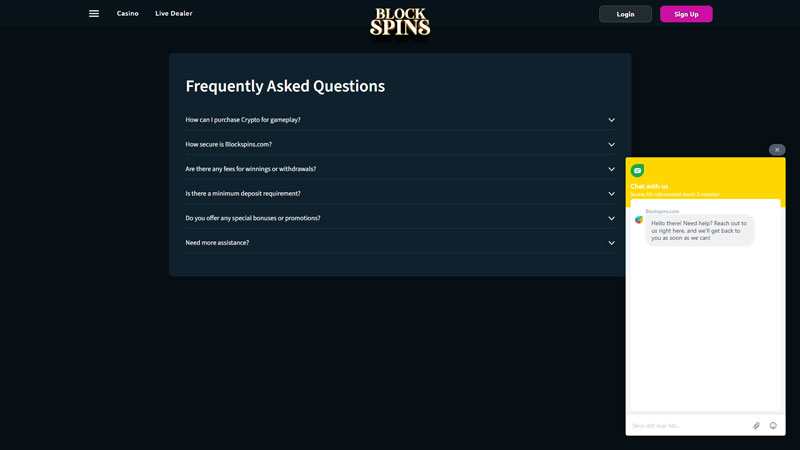 blockspins support screenshot