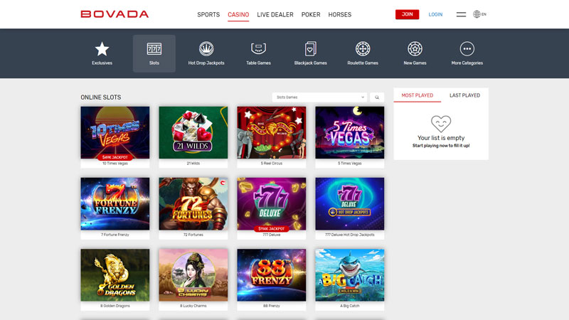 bovada slots screenshot