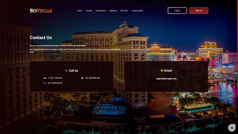 bovegas-casino support screenshot