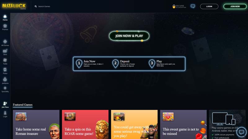 buzzluck-casino lobby screenshot