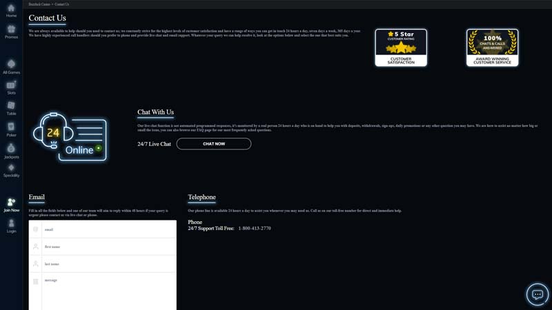 buzzluck-casino support screenshot