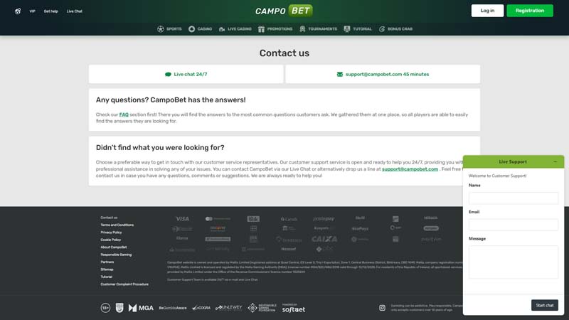 campobet-casino support screenshot