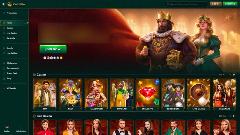 casinia-casino lobby screenshot