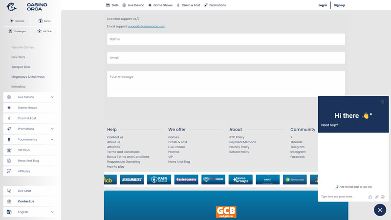 casino-orca support screenshot