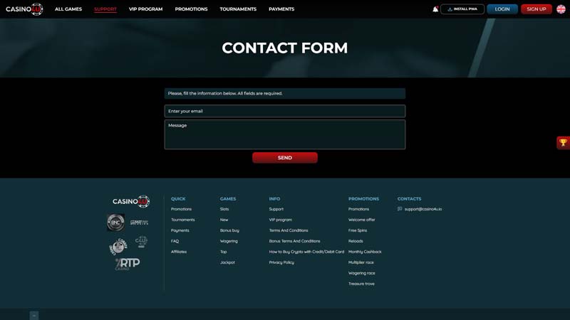 casino4u support screenshot