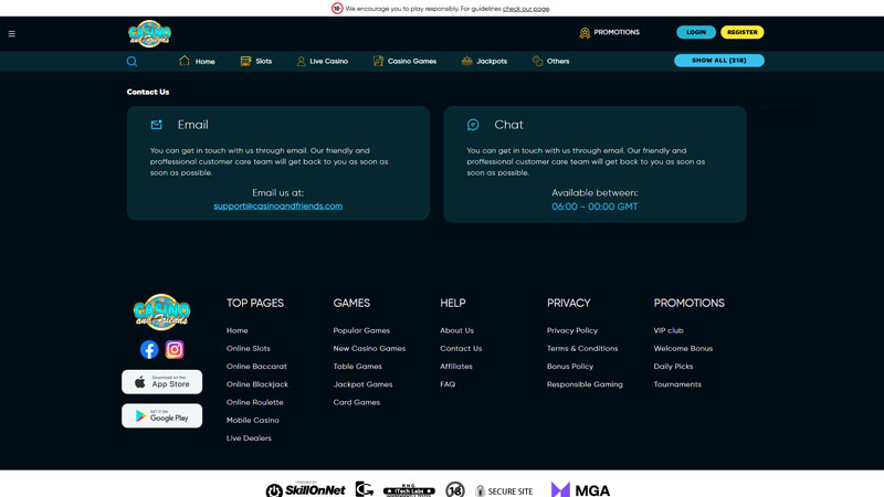 casinoandfriends support screenshot