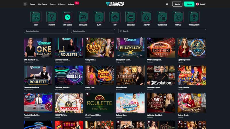 casinozer live screenshot