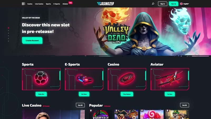 casinozer lobby screenshot