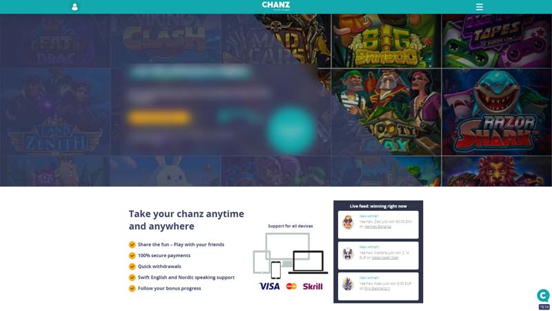 chanz-casino lobby screenshot