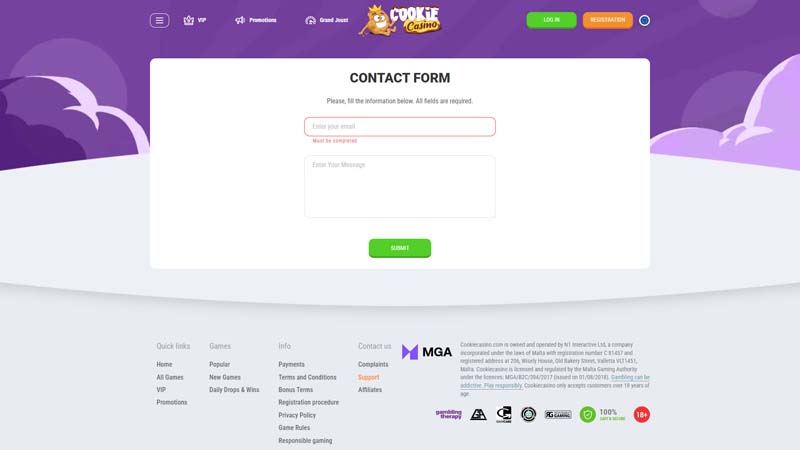 Thumbnail cookie-casino support