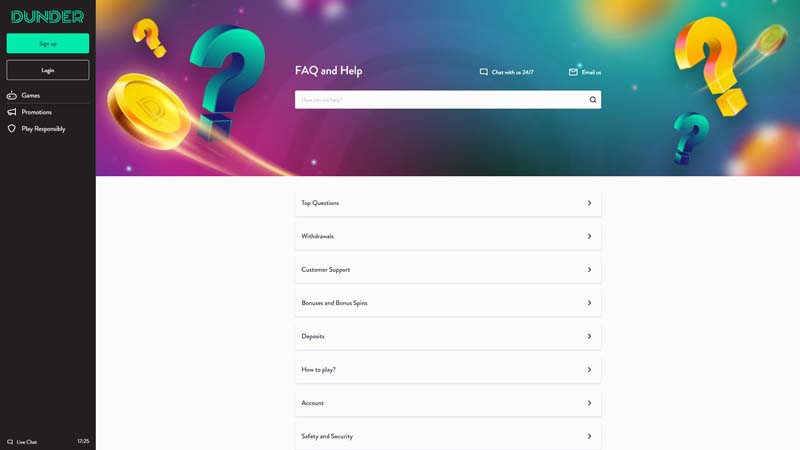 dunder-casino support screenshot