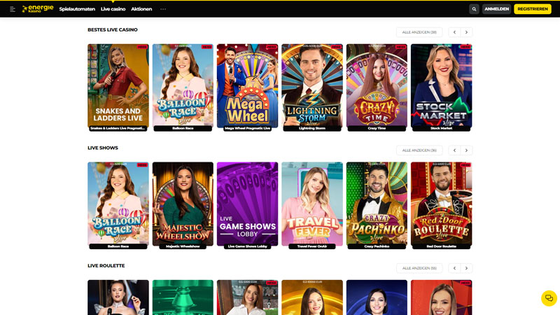 energiekasino live screenshot