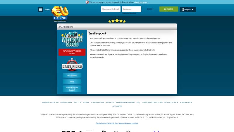 eu-casino support screenshot