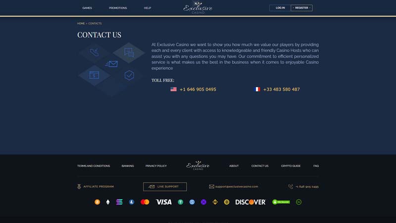 exclusive-casino support screenshot