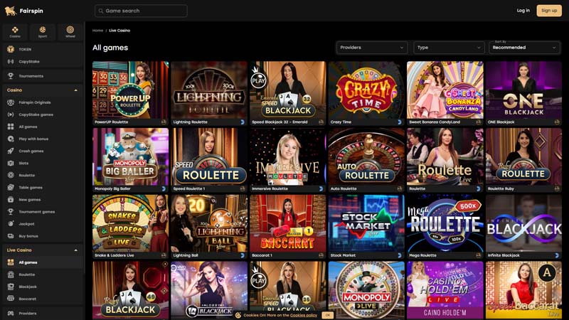 fairspin live screenshot