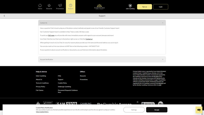 fortune-mobile-casino support screenshot