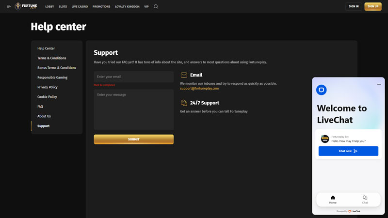 fortuneplay support screenshot