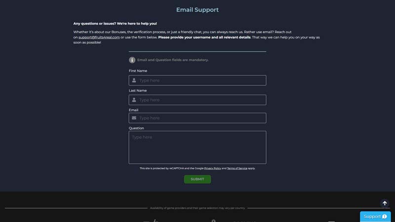 fruits4real support screenshot