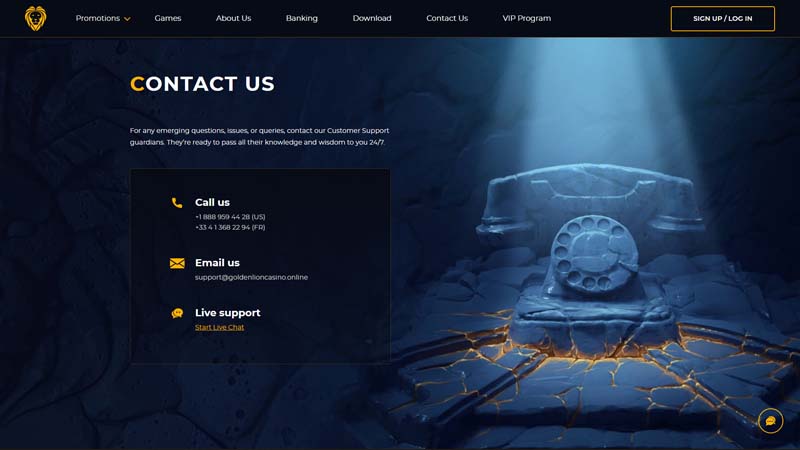 golden-lion-casino support screenshot