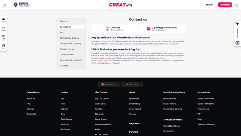 greatwin support screenshot