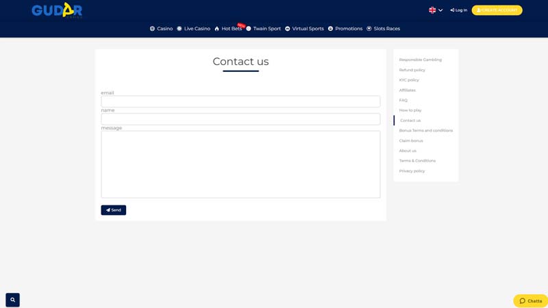 gudar-casino support screenshot