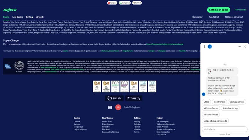 hajper-casino support screenshot