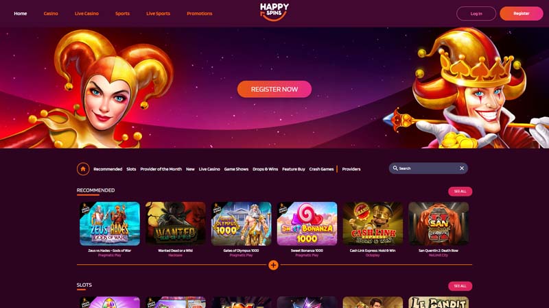 happyspins lobby screenshot