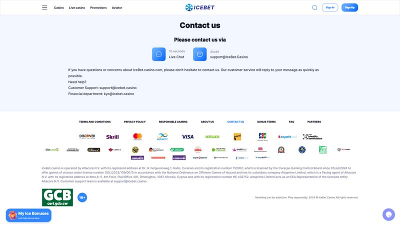 icebet support screenshot