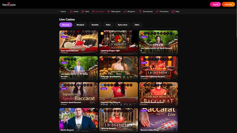 intercasino live screenshot