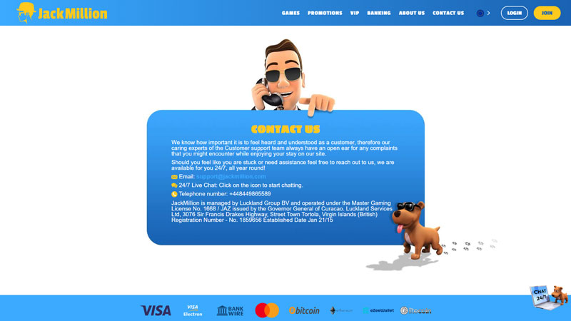 jackmillion support screenshot